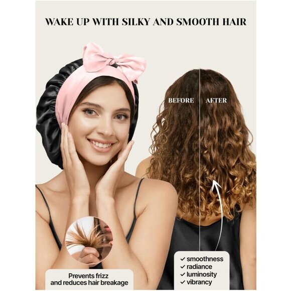 Silk Sleep Bonnet Women Men Black Rose 100% Mulberry Hair Protect Deep Sleep main image 8